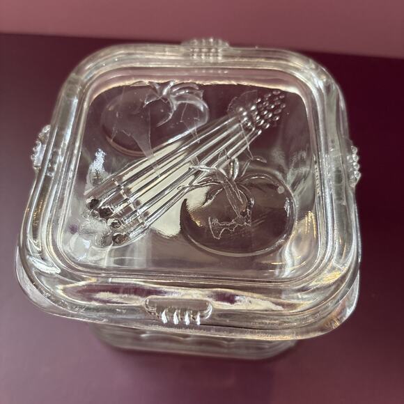 VTG 1950's Federal Clear Glass Refrigerator Dish Cover Embossed Fruit Butter - Picture 1 of 4